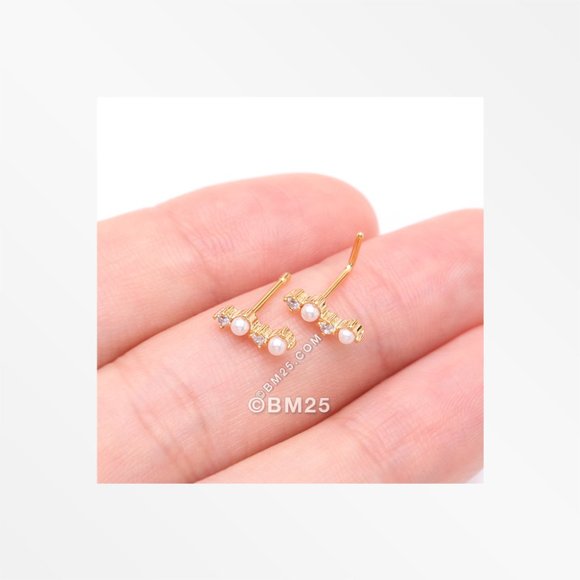 Golden Brilliant Sparkle ZigZag Pearlescent Multi-Gem Nose Stud Ring-Clear Gem - Picture 4 of 4